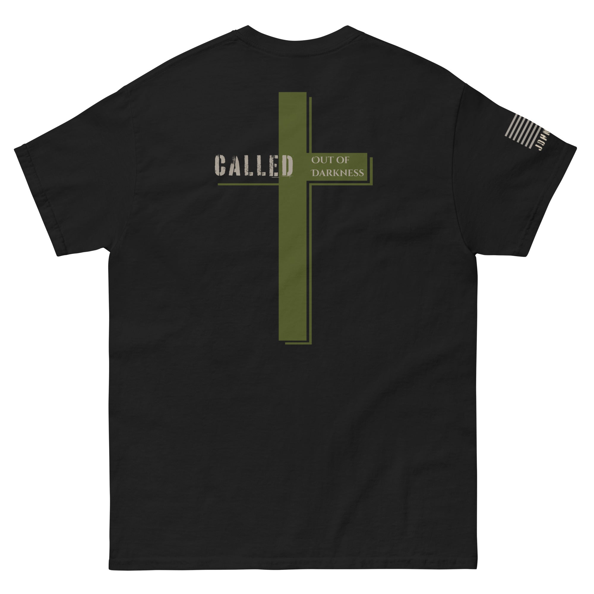 Faith-driven ‘Called Out of Darkness’ tee featuring rear cross design — part of FFO’s The Narrow Path Collection inspired by 2 Corinthians 4:6